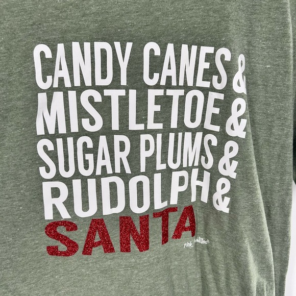 Pink Armadillos Green Christmas Red Sparkle Graphic Crewneck T-Shirt Women's XL - Picture 2 of 12